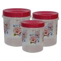 Bagmati Set Of 3 Red Floral Small Plastic Containers. 