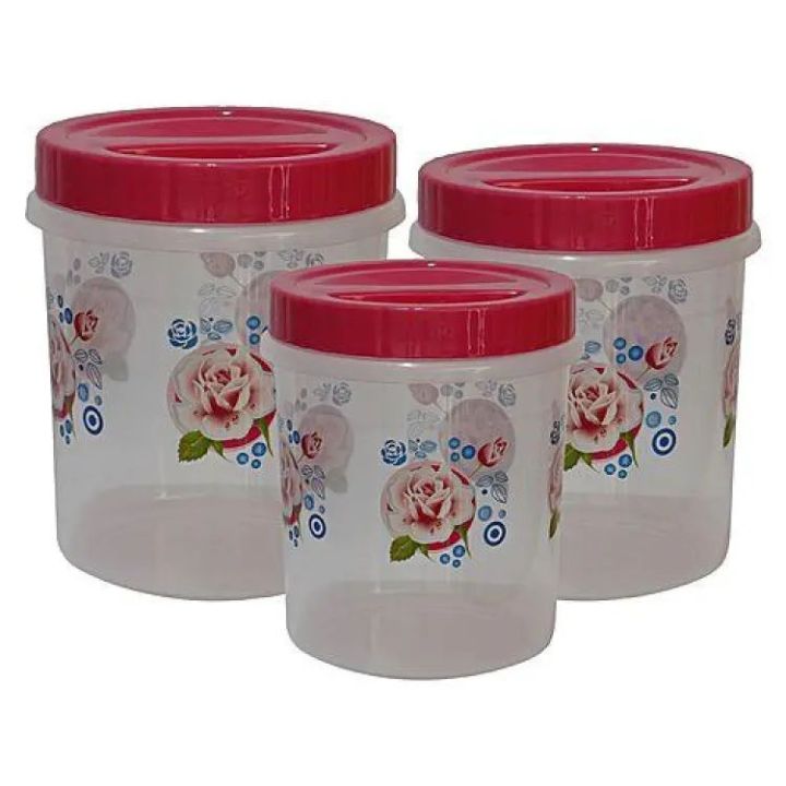 Bagmati Set Of 3 Red Floral Small Plastic Containers