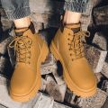 Men's high top boots four season outdoor work shoes anti slip and comfortable yellow boots fashion British casual leather boots. 