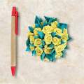 Handmade Polymer Clay Floral basket – Yellow Roses with Green Leaves. 
