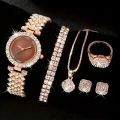 New Best-Selling Fashion Light Luxury Minimalist Rose Gold Women's Watch Necklace Bracelet Earring Set. 