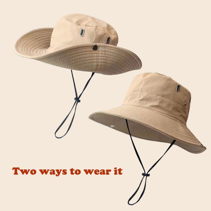 Unisex Sun Hat for Outdoor Fishing Hiking Hunting UV Protection Breathable Foldable Adjustable Chin Strap Wide Brim Boonie Hat