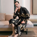 Pajama men's spring and autumn silk thin style oversized pajamas long sleeved bathrobes ice silk bathrobes home clothing summer. 