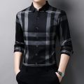 New Men's Casual Printed Long Sleeved Lapel Shirt for Spring and Autumn Fashion Comfortable Wrinkle Free Top Without Ironing. 