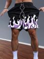 Men's Summer Shorts Loose Comfortable Flame Letter Print Harajuku Shorts Outdoor Sports Beach Vacation Quick Drying Shorts Moto.