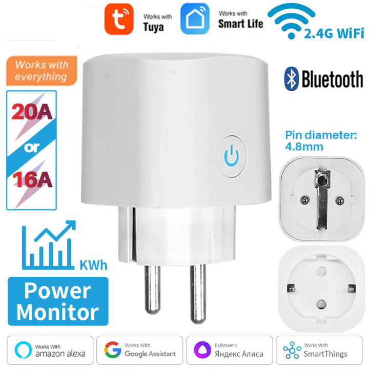 Tuya Smart Socket WIFI 16A/20A EU Plug With Monitoring Timing Function Smart Home Electronic Power Outlet Alexa  Home