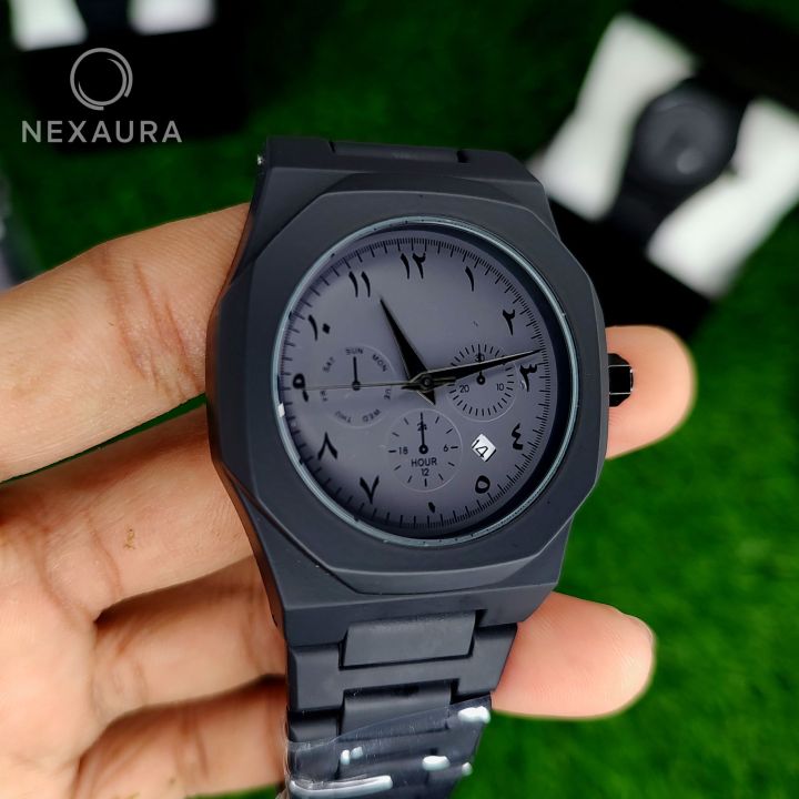 BLACK Arabic AURA stainless steel watch with date 📅 | black aura watch ...