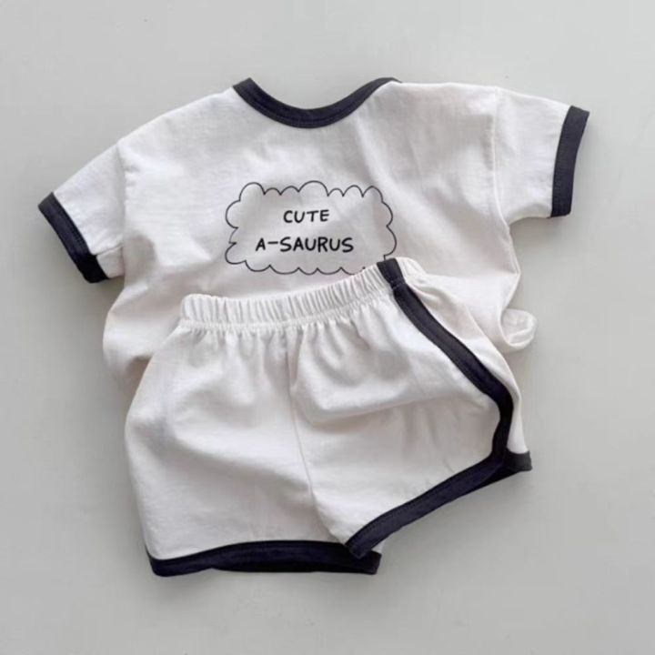 TZ24047 Summer New Sports Style Set New Letter Baby Round Neck Simple Casual T-shirt Shorts Two Piece Set