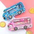 Parteet® New Multicolour Cartoon Printed Van Shape Matal Pencil Box with Accessoriess for Kids (Pink). 