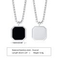 Vnox Black Square Necklace for Men, Stainless Steel Geometric Pendant, Casual Punk Boy Layer Cuban Box Figaro Chain Jewelry. 