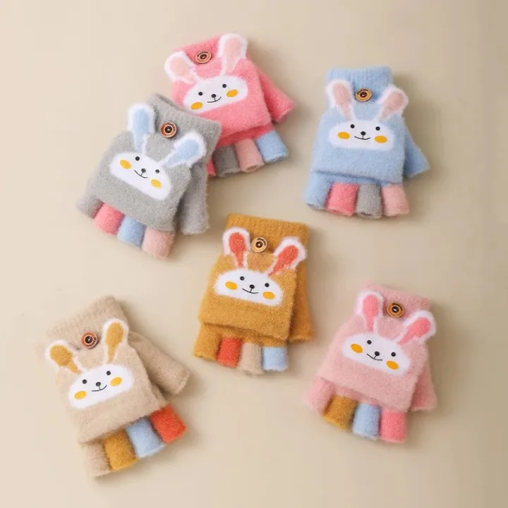 Kid's%20Warm%20Thick%20Flip%20Half%20Finger%20Gloves%20Boys%20Girls%20Winter%20Warm%20Gloves%20Cartoon%20Cute%20Rabbit%20Gloves%20Daily%20Crawling%20Outing%20Gloves%20-%20Image%203