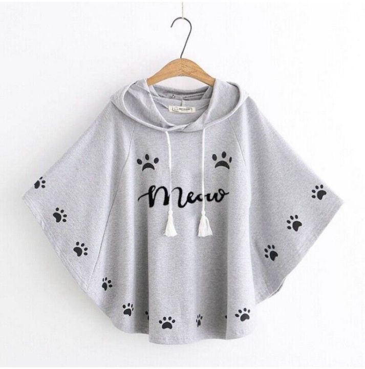 Round%20Style%20Meow%20Printed%20%20Hooded%20Poncho%20For%20Women's%20-%20Image%202
