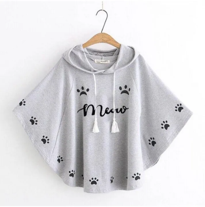 Round%20Style%20Meow%20Printed%20%20Hooded%20Poncho%20For%20Women's%20-%20Image%202