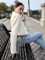 ETJ 2025 autumn winter new professional women's simple fashion white short commuting zhongshan collar suit jacket. 