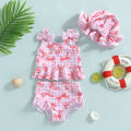 Kids Girls Bow 3pcs Bikini Sets Cute Plaid Print Sleeveless Tank Top with Briefs Swimwear Ruffle Trim Swimsuit Summer Beachwear. 