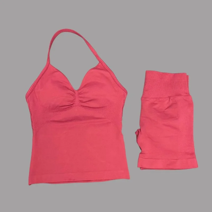 HISTELLO%202%20Pieces%20Sports%20Set%20Women%20Yoga%20Longline%20Strap%20Top%20Scrunch%20Seamless%20Shorts%20Sport%20Gym%20Set%20Sportswear%20Workout%20Fitness%20Set%20-%20Image%207