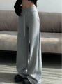 Women's gray sports high waist hanging loose slimming straight leg wide leg pants American sweatpants.. 