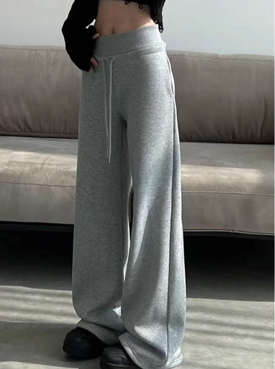 Women's%20gray%20sports%20high%20waist%20hanging%20loose%20slimming%20straight%20leg%20wide%20leg%20pants%20American%20sweatpants.%20-%20Image%203