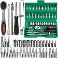 46pc Drive Socket Set 1/4 inch Ratchet Wrench Set Mechanic Tool Kits for Auto Repair Hous with Sockets Metric Hex Bit Socket Set. 