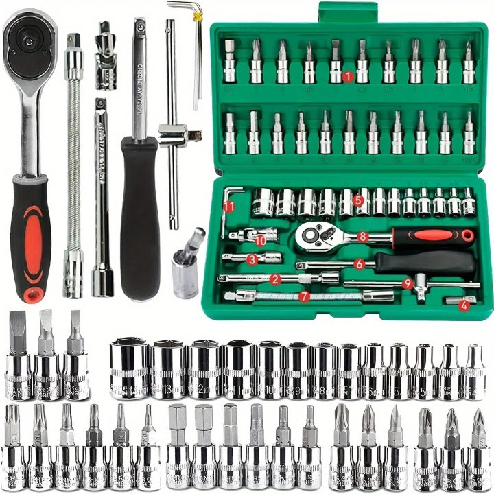 46pc%20Drive%20Socket%20Set%201/4%20inch%20Ratchet%20Wrench%20Set%20Mechanic%20Tool%20Kits%20for%20Auto%20Repair%20Hous%20with%20Sockets%20Metric%20Hex%20Bit%20Socket%20Set%20-%20Image%203