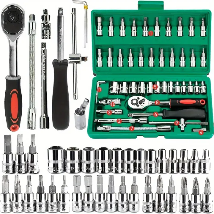 46pc%20Drive%20Socket%20Set%201/4%20inch%20Ratchet%20Wrench%20Set%20Mechanic%20Tool%20Kits%20for%20Auto%20Repair%20Hous%20with%20Sockets%20Metric%20Hex%20Bit%20Socket%20Set%20-%20Image%203