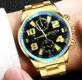 3 Pcs /Mens Fashion Golden Jewelry Deal Top class Casual  Watch + Braclet+Nacklace For Men/Boys Trendy Watch In Random Dial Designs. 