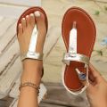 Women's Casual Flat Sandals, Fish Scale Pattern T-Shaped Thin Strap Sandals, Summer and Cool Flip-Flops, Suitable for Beach, Outdoor, Vacation, Valentine's Day .
