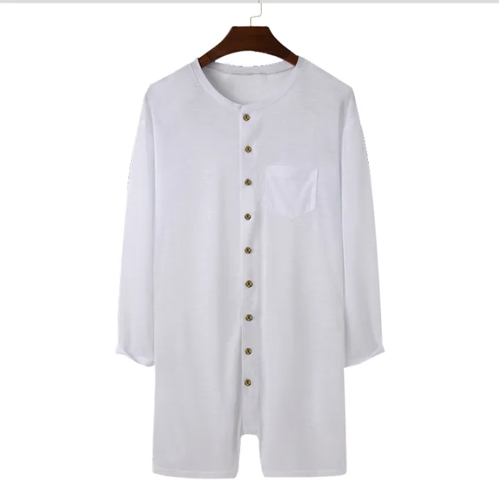 New%20Men%20%20Pajamas%20Jumpsuit%20Solid%20Color%20Tight%20O%20Neck%20Long%20Sleeve%20T%20Shirt%20and%20Shorts%20One-piece%20Button-down%20Breathable%20Home%20Wear%20-%20Image%207