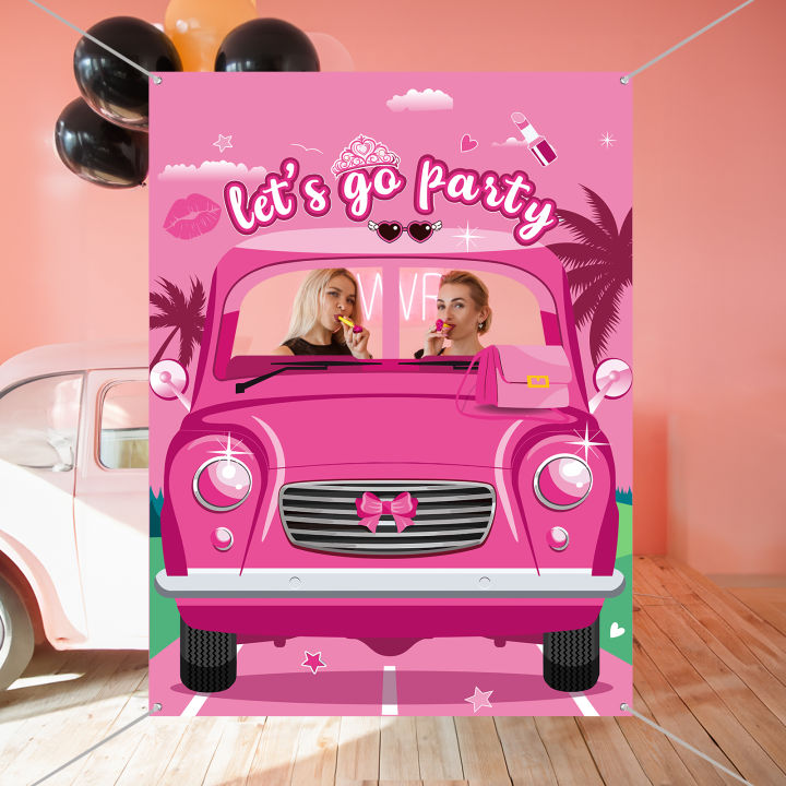 Hot%20Pink%20Girls%20Photo%20Booth%20Props%20Banner%20Let's%20Go%20Party%20Decorations%20Princess%20Doll%20Photo%20Door%20Banner%20Pink%20Car%20Face%20Photo%20Backdrop%20-%20Image%205