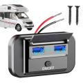 RV USB Outlet QC3.0 Motorcycle USB Fast Charger 2 Ports DC 12-24V 66W Quick Charger Socket Panel RV Phone Charger Outlet for RV. 