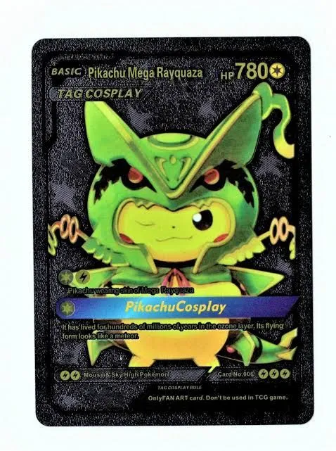 pokemon card pikachu mega rayquaza Is this cosplay a fake buying it from this guy for 30$ wondering if its fake : r/IsMyPokemonCardFake Captured in a crystal Pokemon card art Drawing Mega