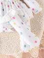 3PCS Autumn New Style 0-1 Year Old Newborn Girl Baby Sweet And Cute Printed Long-Sleeved Clothes + Socks Hair Bands. 