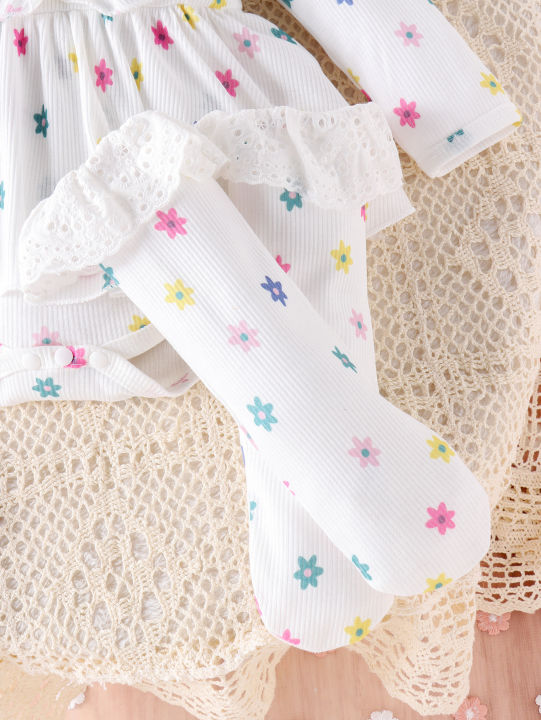 3PCS%20Autumn%20New%20Style%200-1%20Year%20Old%20Newborn%20Girl%20Baby%20Sweet%20And%20Cute%20Printed%20Long-Sleeved%20Clothes%20+%20Socks%20Hair%20Bands%20-%20Image%206