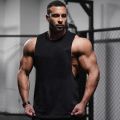 Plain Mens Running Vests Cotton Side Cut Off Sportswear Summer Gym Tank Tops Bodybuilding Sleeveless Shirt Fitness Clothing.