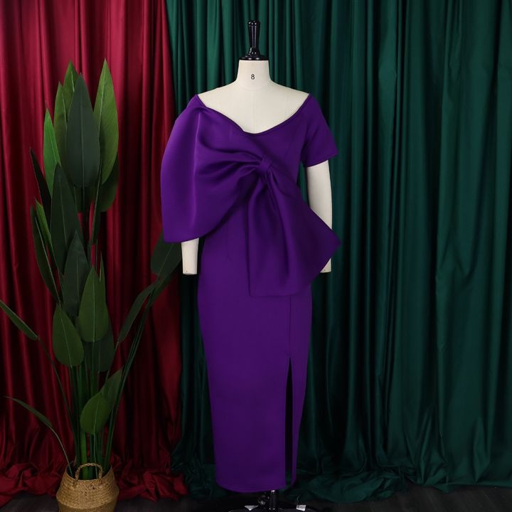 Elegant%20Party%20Dresses%20for%20Woman%202024%20New%20V%20Neck%20Short%20Sleeve%20Big%20Bow%20Decorate%20Sheath%20Side%20Split%20Ankle%20Length%20Luxury%20Party%20Dress%20-%20Image%203