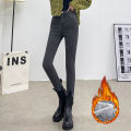Winter Lady Thermal Plush Jeans Snow Warm Stretch Jeans Hot Sale High Waist Fleece Pants Female Straight Leg Denim Trousers. 