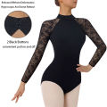 Women Turtleneck Long Sleeves Ballet Dance Leotards for Adult Gymnastics Dance Tops with Water-drop Hollow Back and Soft Lining. 