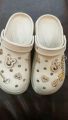 Beautiful Cream Fancy Design Crocs For Women. 