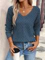 V-neck knitted off shoulder spring and autumn women's sweater can be worn externally. 