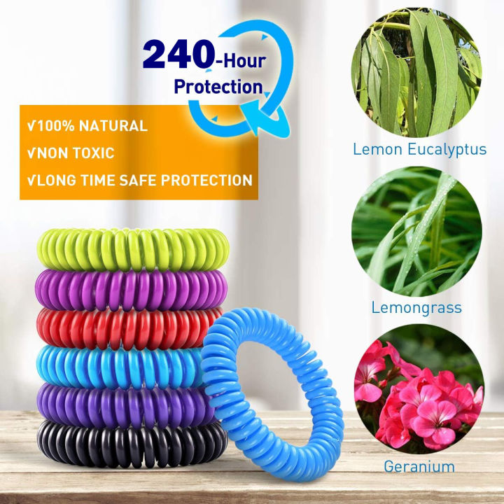 Waterproof DEET Free Citronella Mosquito Wristband Bracelets 10 Pack with 6 Patches for Kids Adults Outdoor and Indoor