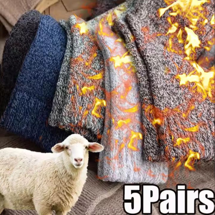 5%20Pairs%20Winter%20Warm%20Men%E2%80%99s%20Socks%20Warm%20Male%20Women%20Socks%20Super%20Thicker%20Solid%20Socks%20Merino%20Wool%20Socks%20Against%20Cold%20Snow%20Terry%20Socks%20-%20Image%202