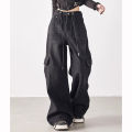 Girls Baggy Thin Wide Leg Cargo Jeans High Street Retro Female High Waist Pants Lady Casual Fashion Solid Denim Trousers. 