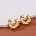 Gold Color Crystal Stone Hoop Earrings Twisted Metal Shape Silver Plating New Fashion Women Earrings Party Jewelry Birthday . 