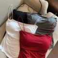 Women's Sleeveless Pleated Slim Fit Vest  Hot Girl Short Top With Thin Shoulder Straps Solid Color Simple Fashion Vest. 