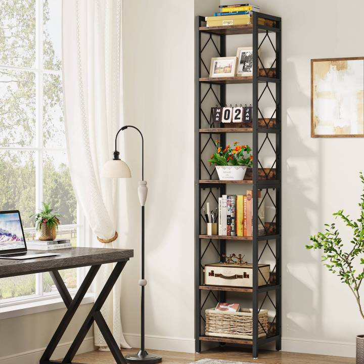 7-Tier Corner Shelf, 78.7" Narrow Bookshelf Corner Bookcase Customized
