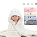 Toddler Bathrobe Infant Bath Towel Boy Girl Blankets Swaddle With Hood Cartoon Coral Fleece Towel Blanket Newborn Kids Bedding.