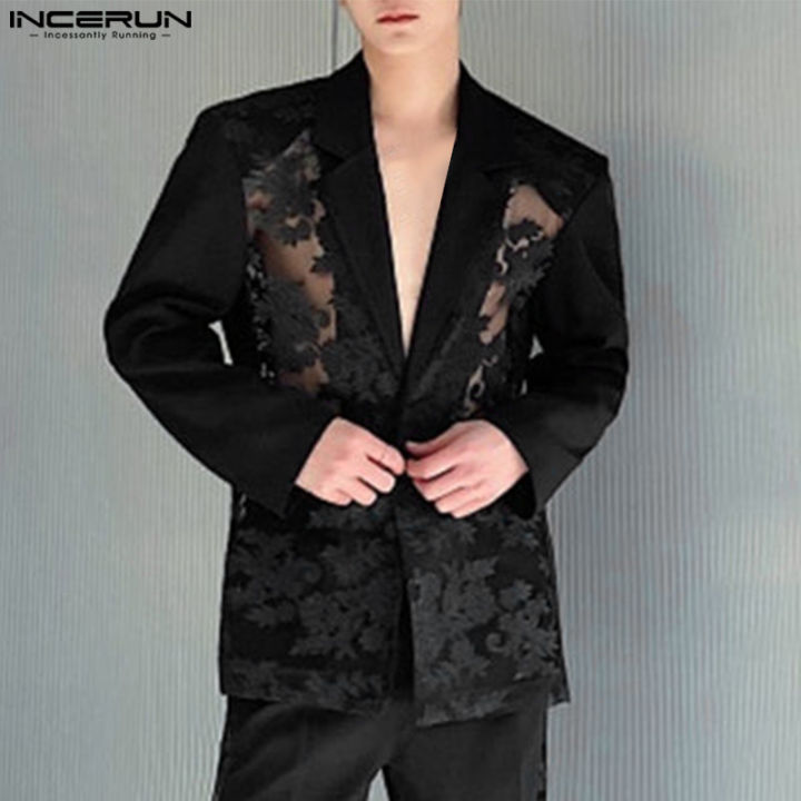 INCERUN%20Men%20Blazer%20Mesh%20Patchwork%20Lace%20Transparent%20Lapel%20Long%20Sleeve%20Casual%20Suits%20Men%20Streetwear%202024%20One%20Button%20Fashion%20Coats%20-%20Image%202