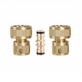 3/4" Brass Hose Quick Connect Set - Universal Garden Connectors Kit with 2 Quick Connectors & 1 Hose Repair Connectors Fitting. 