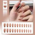 Naiis 24 PCs fake nails with giue short/iong fake nails RT LCE Camellia transparent powder Pearl nail. 