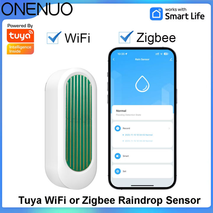 ONENUO WiFi or Zigbee Rain Sensor Tuya IP65 Outdoor Waterproof Rain Detection Water Leak Sensor Real Time APP Monitoring Alert